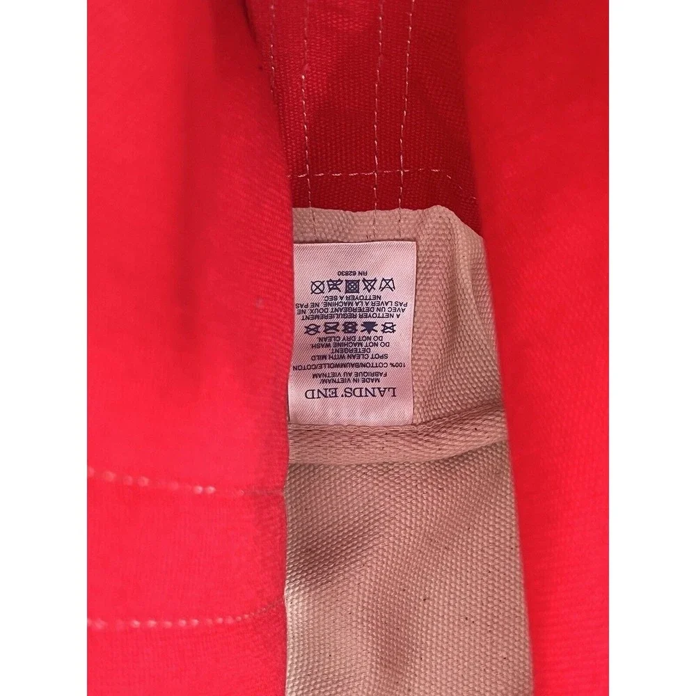 Lands End Open Top Med Natural Canvas Tote Red Trim EUC
